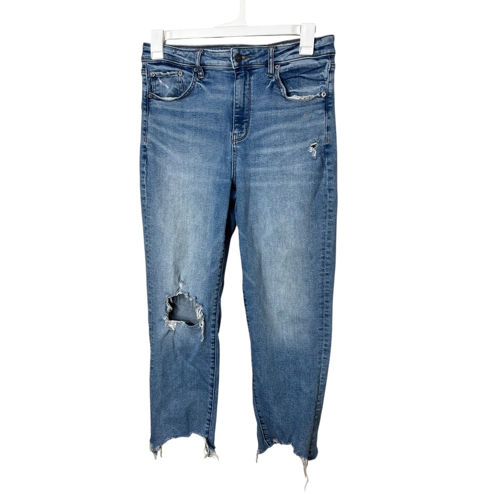 American Eagle Slim Straight‎ Jeans Distressed Ripped Raw Hem Size 12